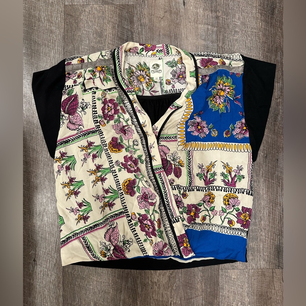 Anthropologie Tiny- Vibrant Floral Patchwork Blouse Size XS
